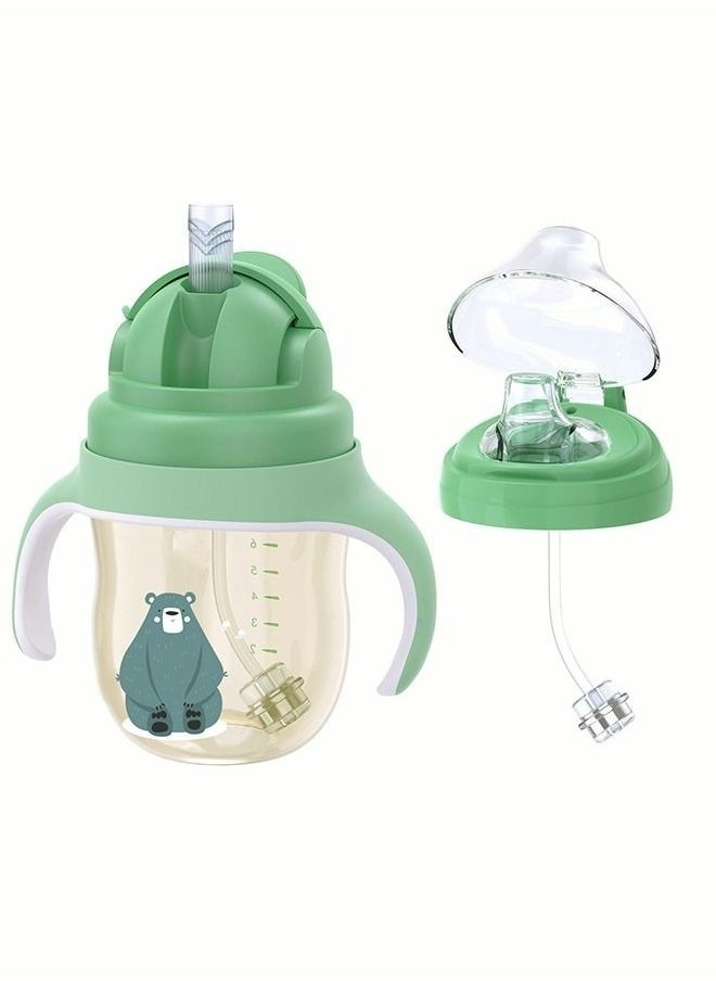 PPSU Baby Sippy Cup Boys and Girls Toddler Straw Cups Kids Water Bottle Spill Proof for School Outdoor Or Indoor BPA Free Easy To Hold Green 260ml