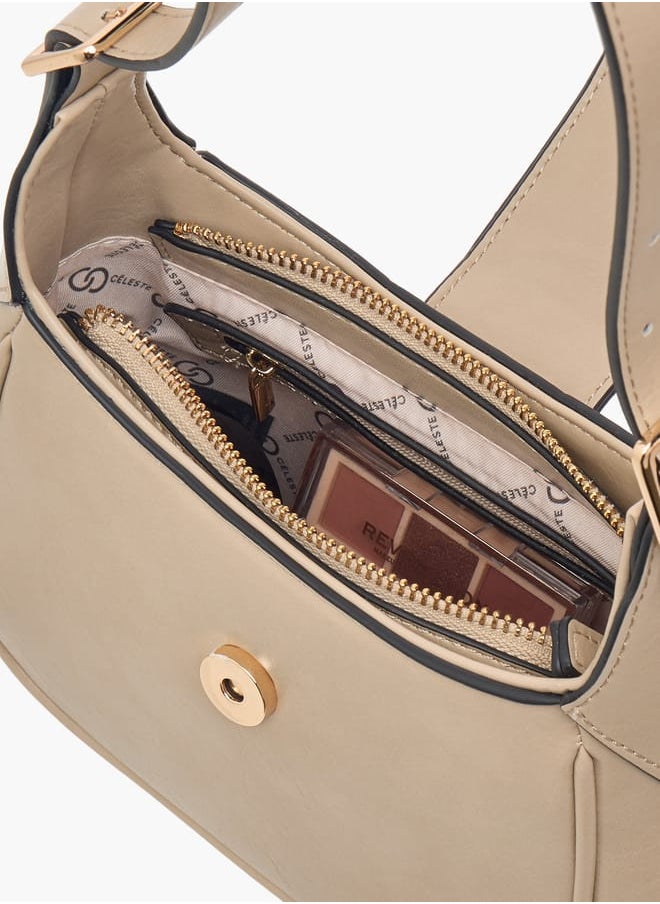 Women Logo Accent Shoulder Bag with Zip Closure