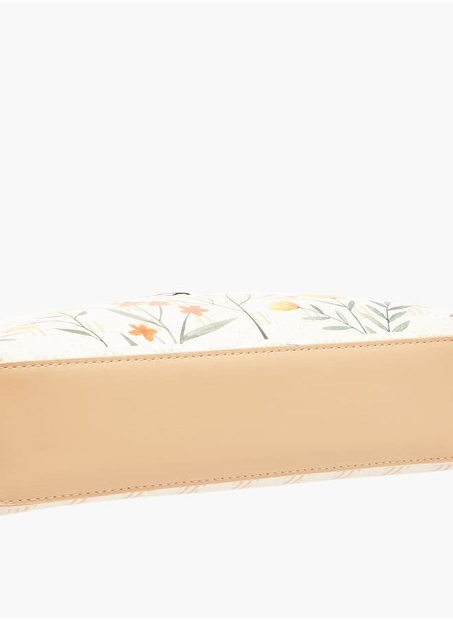 Women Monogram Print Shoulder Bag with Zip Closure and Adjustable Strap