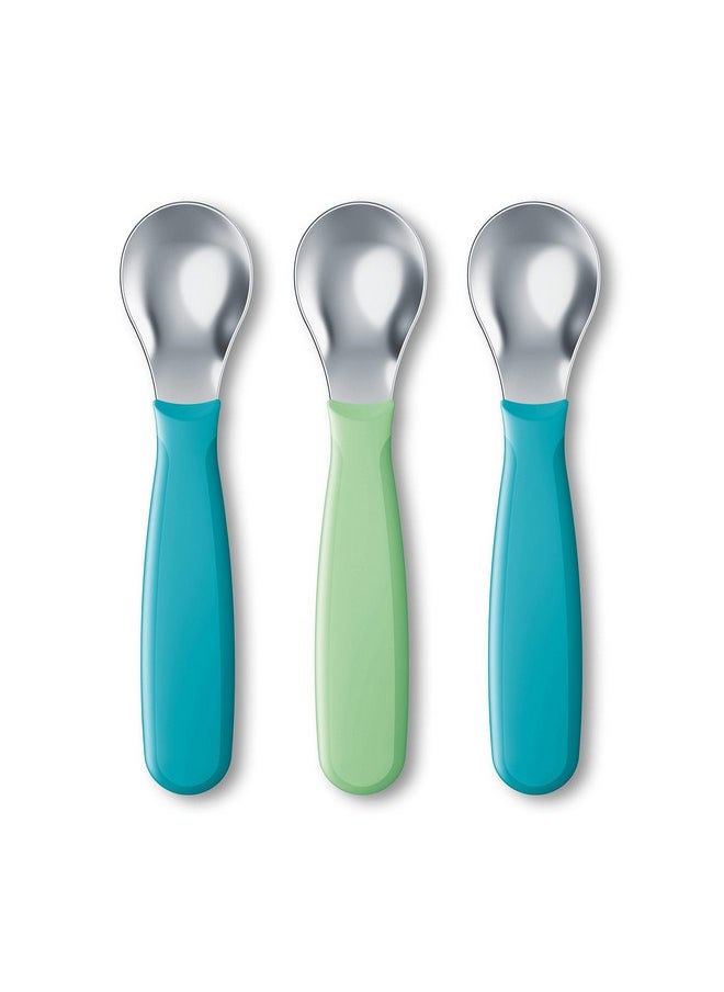 NUK Kiddy Cutlery Spoons, Durable Stainless Steel, BPA and Latex-Free, 18+ Months, Pack of 3