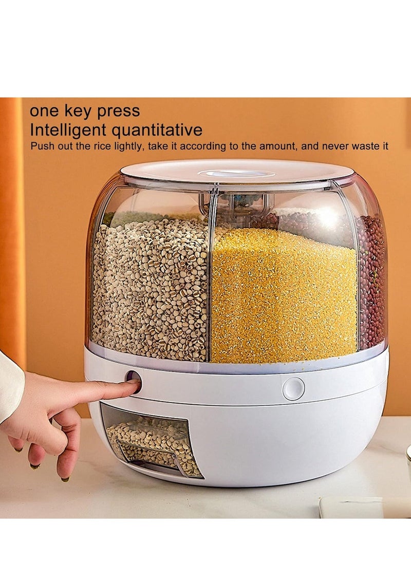 6 Compartment Rice and Grain Storage Container – 360° Rotating Dry Food Dispenser with Moisture-Proof Lid, 5kg Capacity, for Home and Kitchen Organization