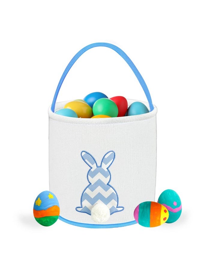 Easter Bunny Basket Bags for Kids, Easter Gift Bags Canvas Cotton Carrying Eggs Hunt Bag, Kids Bunny with Fluffy Tails Tote Bag for Easter Decorations-Blue