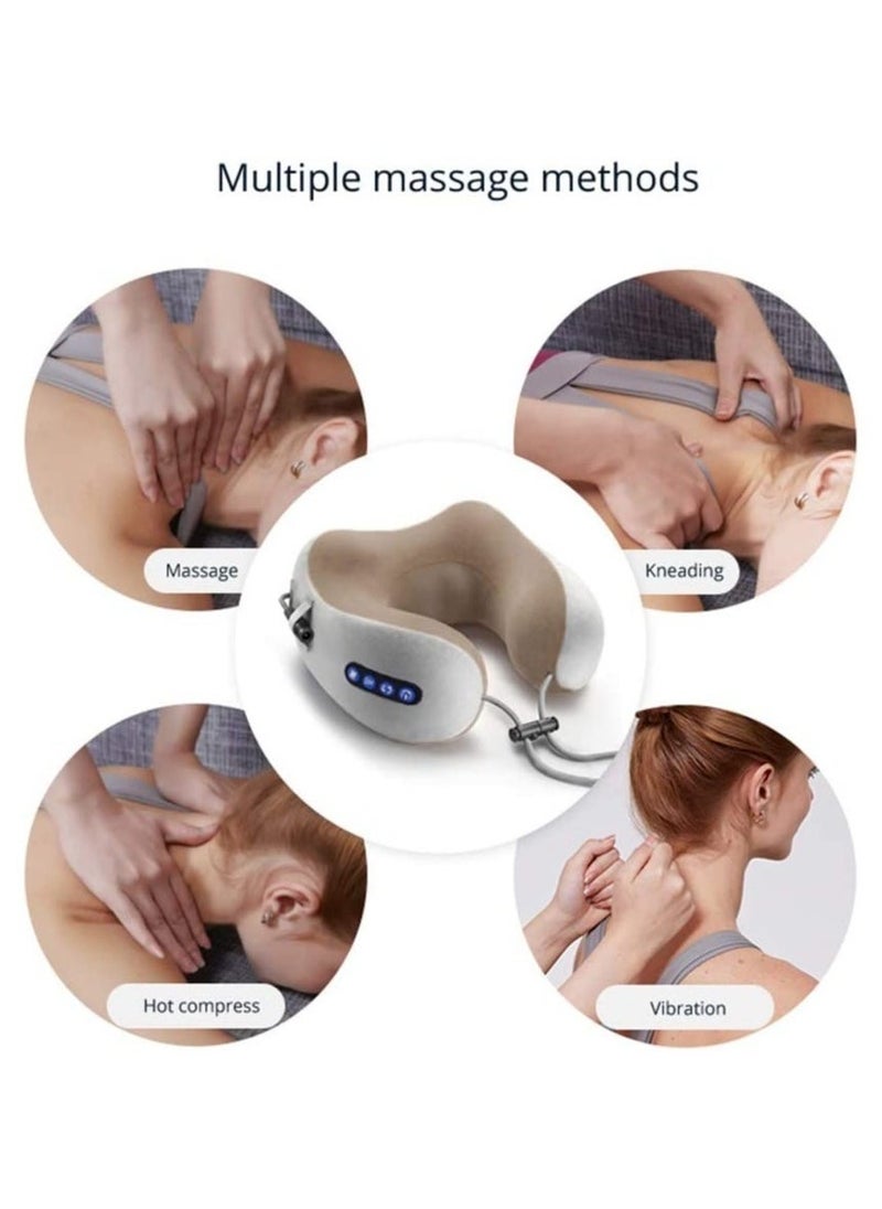 Electric Travel Neck Massage Pillow U Shaped Memory Foam Kneading Vibration Neck Head Support Pillow Relief Cervical Pain For Airplane,
