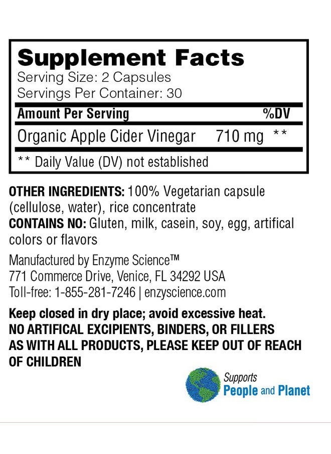 Enzyme Science Apple Cider Vinegar, 60 Capsules - Organic ACV Supplement, for Digestive Health