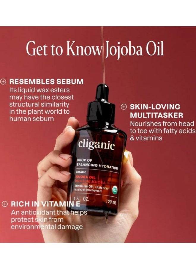 Organic Jojoba Oil (Skin & Hair Oil) 4oz/120ml, 100% Pure Natural Cold Pressed, Multitasking Moisturizer