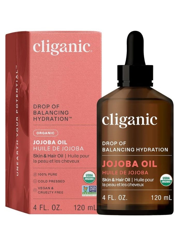 Organic Jojoba Oil (Skin & Hair Oil) 4oz/120ml, 100% Pure Natural Cold Pressed, Multitasking Moisturizer