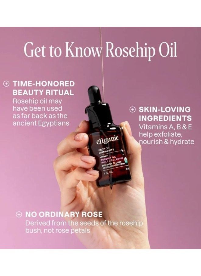 Organic Rosehip Oil 1oz / 30ml, For Skin, Hair and Nails, 100% Pure, Certified USDA Organic