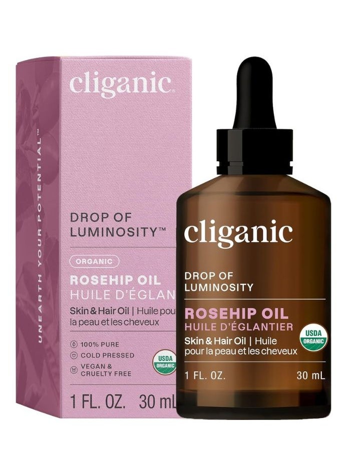 Organic Rosehip Oil 1oz / 30ml, For Skin, Hair and Nails, 100% Pure, Certified USDA Organic