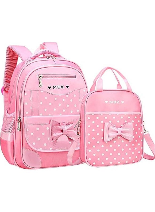 School Bags for Girls,2Pcs Bowknot Students Backpack,Elementary Princess Bookbag Sets for School