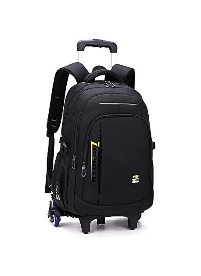 Black Kids Boys Rolling Backpack Teens Luggage with Wheels Trolly BookBag for School Black Yellow-6 Wheels