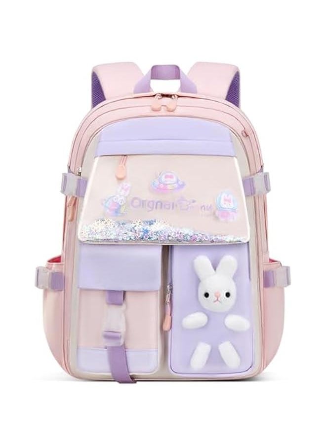 Bunny Girls Backpack for School Kawaii Kids Girls Book bags Cute Sequin School Bag for Girls