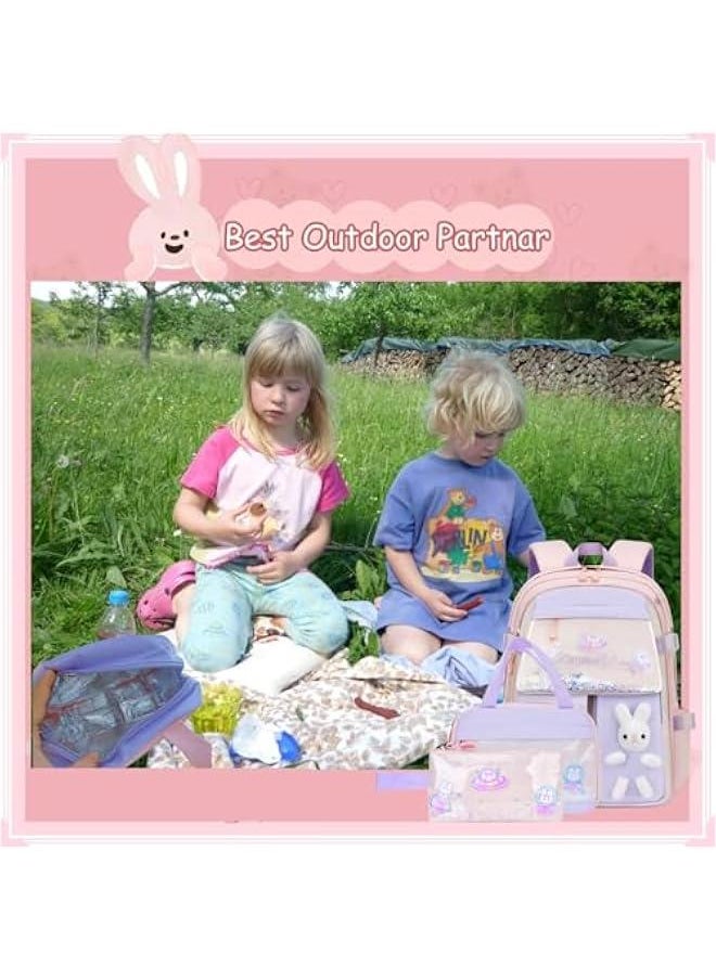 3Pcs Bunny Backpack Set for Girls Kawaii Girls Backpack for School Kids Backpack with Lunch Box Set-3Pcs Blue L