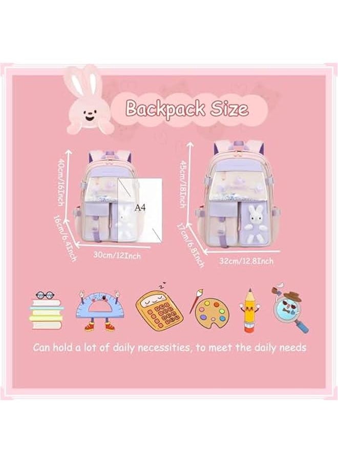 Bunny Backpack for Girls Kawaii Girls School Bag Cute Sequin Kids Bookbags with Tuition Tote Bag