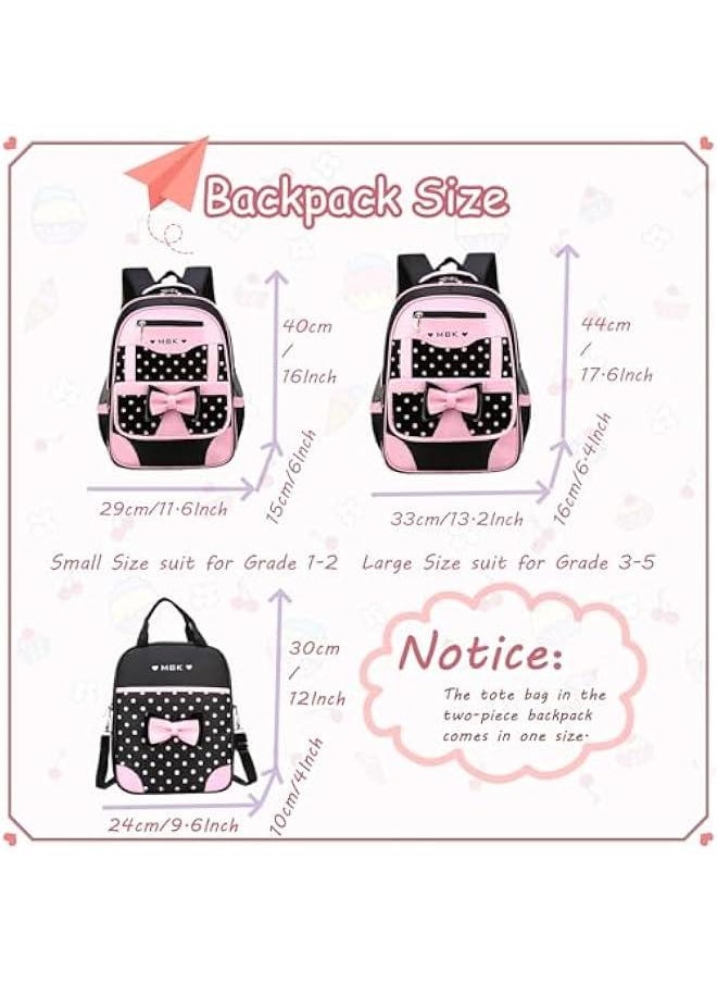 School Bags for Girls,2Pcs Bowknot Students Backpack,Elementary Princess Bookbag Sets for School