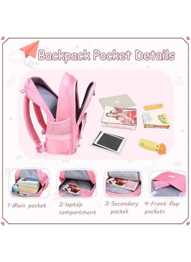 School Bags for Girls,2Pcs Bowknot Students Backpack,Elementary Princess Bookbag Sets for School