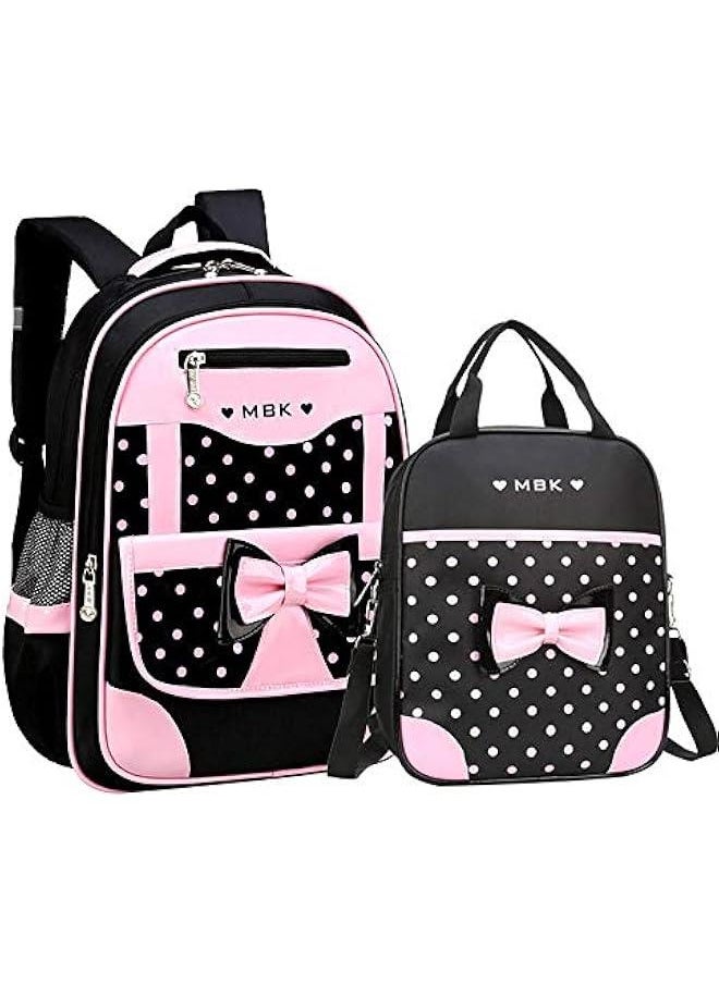 School Bags for Girls,2Pcs Bowknot Students Backpack,Elementary Princess Bookbag Sets for School