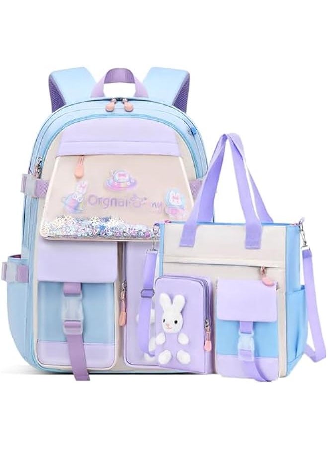 Bunny Backpack for Girls Kawaii Girls School Bag Cute Sequin Kids Bookbags with Tuition Tote Bag