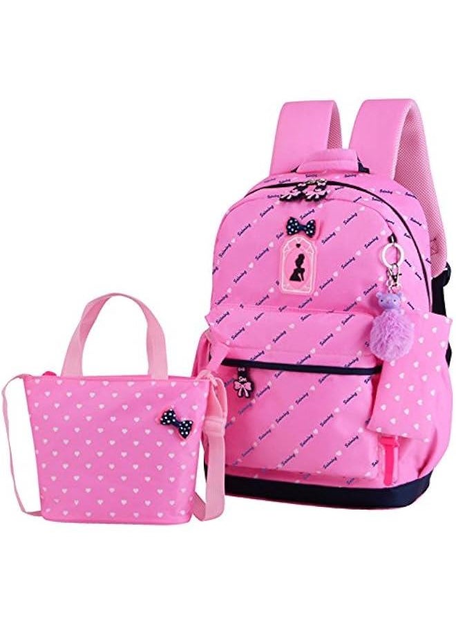 3Pcs Heart Printing Backpack Sets Bowknot Primary Schoolbag Travel Daypack Shoulder Bag Girls Rucksack knapsack