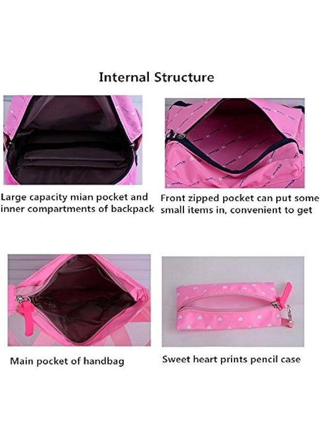 3Pcs Heart Printing Backpack Sets Bowknot Primary Schoolbag Travel Daypack Shoulder Bag Girls Rucksack knapsack