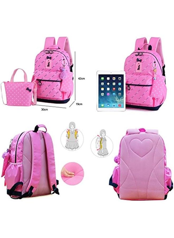 3Pcs Heart Printing Backpack Sets Bowknot Primary Schoolbag Travel Daypack Shoulder Bag Girls Rucksack knapsack