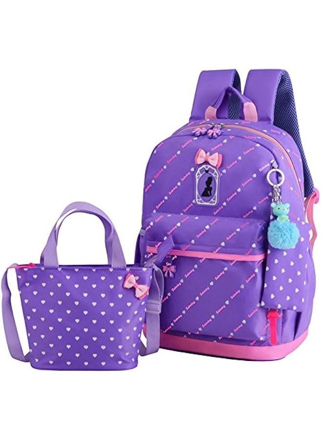 3Pcs Heart Printing Backpack Sets Bowknot Primary Schoolbag Travel Daypack Shoulder Bag Girls Rucksack knapsack