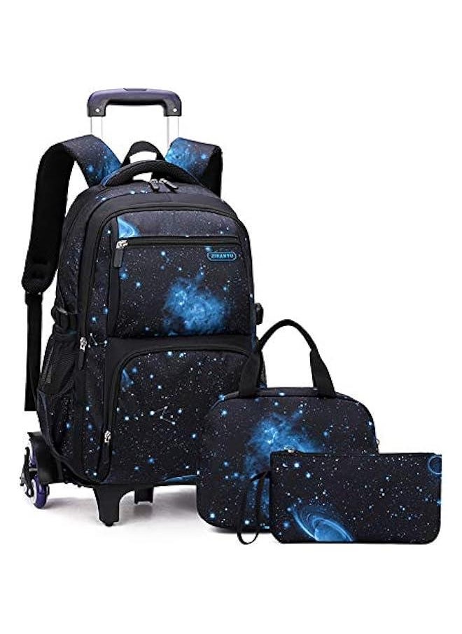 Elementary Galaxy Teens Rolling Backpack Kids Boys Luggage with Wheels Trolly BookBag for School-6 Wheels