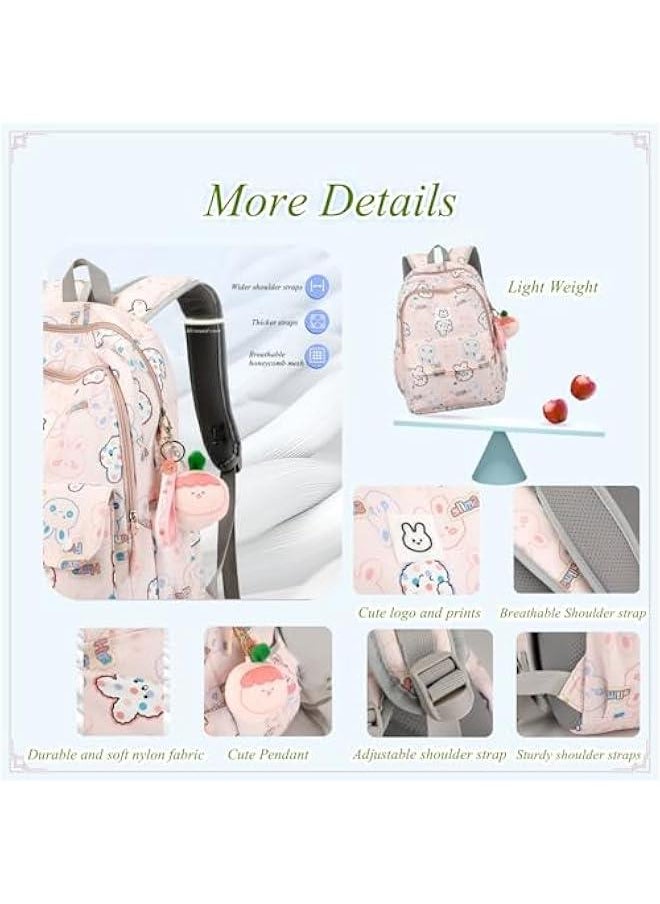 Girls Backpack for School Colorful Bunny Bookbag Kids School Book Bag for Girls