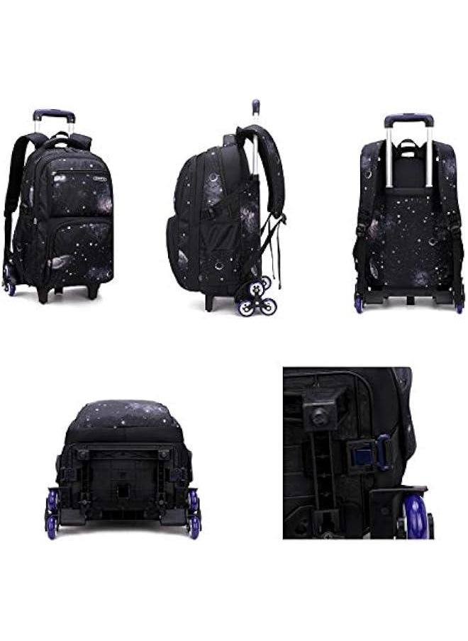 Elementary Galaxy Teens Rolling Backpack Kids Boys Luggage with Wheels Trolly BookBag for School-6 Wheels