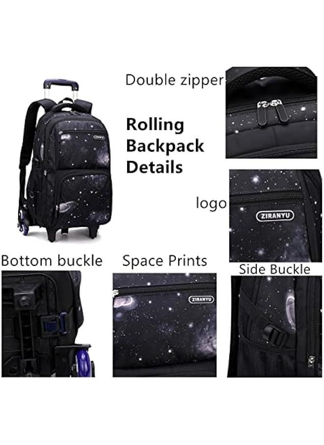 Elementary Galaxy Teens Rolling Backpack Kids Boys Luggage with Wheels Trolly BookBag for School-6 Wheels