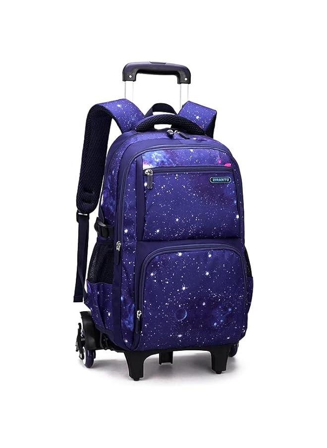 Elementary Galaxy Teens Rolling Backpack Kids Boys Luggage with Wheels Trolly BookBag for School-6 Wheels