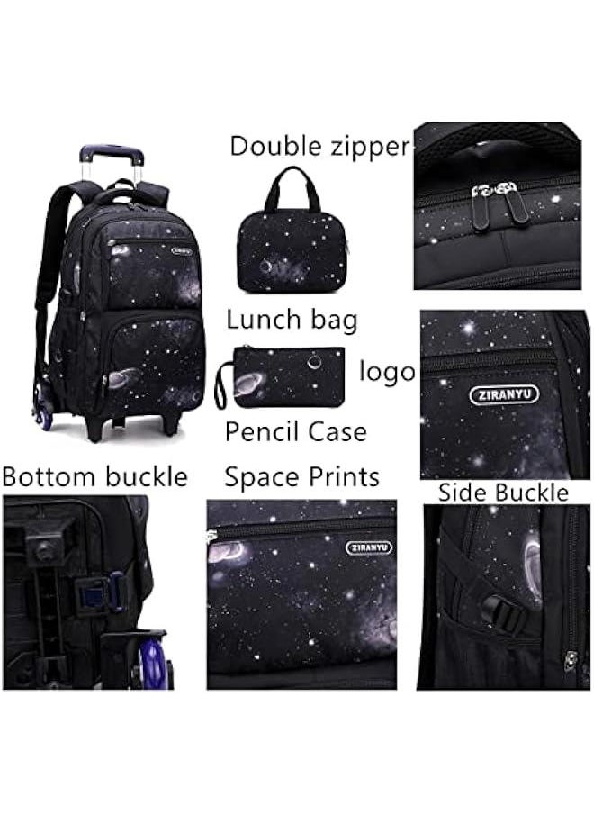 Elementary Galaxy Teens Rolling Backpack Kids Boys Luggage with Wheels Trolly BookBag for School-6 Wheels