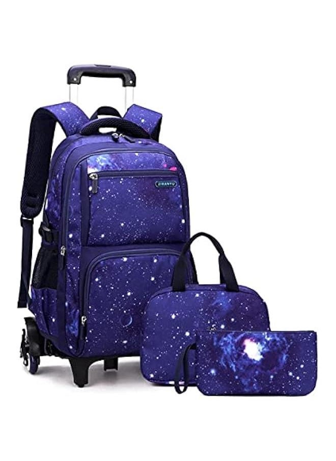 Elementary Galaxy Teens Rolling Backpack Kids Boys Luggage with Wheels Trolly BookBag for School-6 Wheels