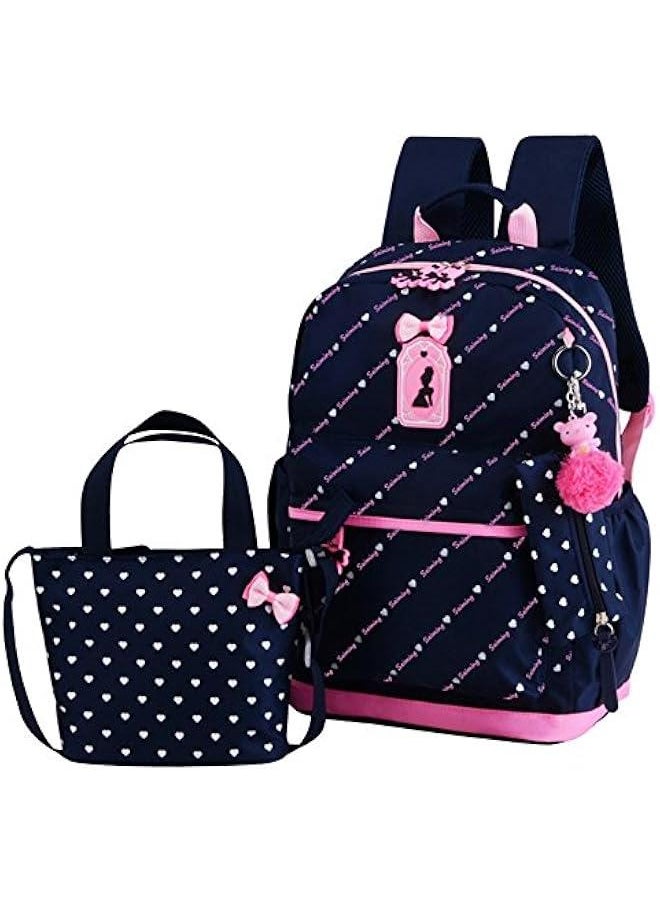 3Pcs Heart Printing Backpack Sets Bowknot Primary Schoolbag Travel Daypack Shoulder Bag Girls Rucksack knapsack