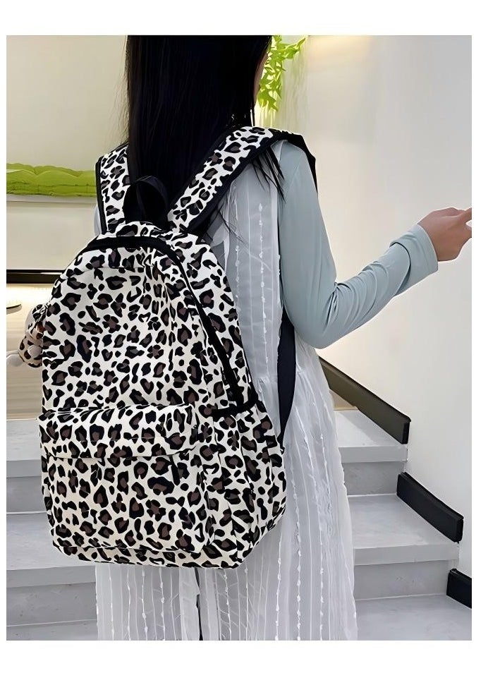 New Fashion Leopard Print Backpack, Lightweight And Versatile Female College Student Backpack, Travel And Leisure Backpack