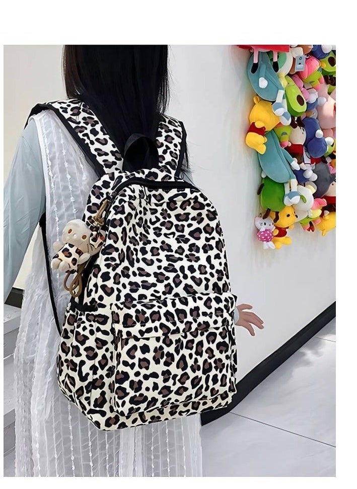 New Fashion Leopard Print Backpack, Lightweight And Versatile Female College Student Backpack, Travel And Leisure Backpack