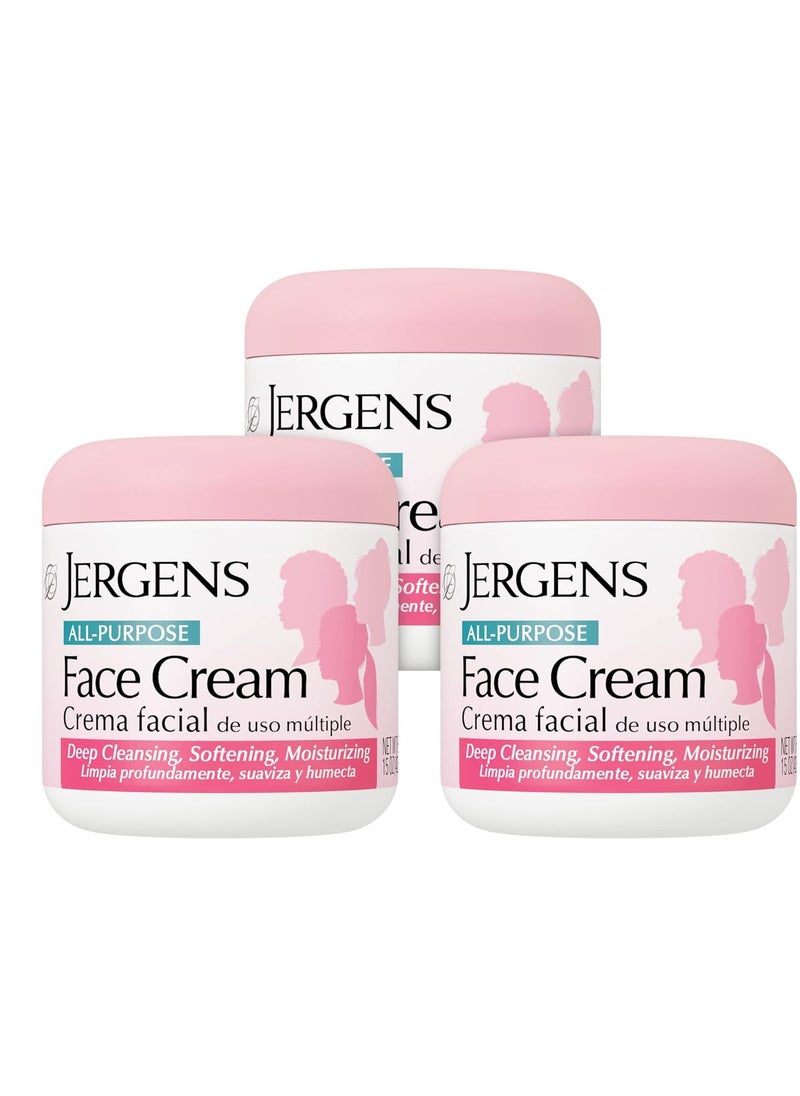 Jergens All Purpose Face Cream, Deep Cleansing Facial Cream, Makes Skin Smooth and Vibrant, 15 Oz, Pack of 3