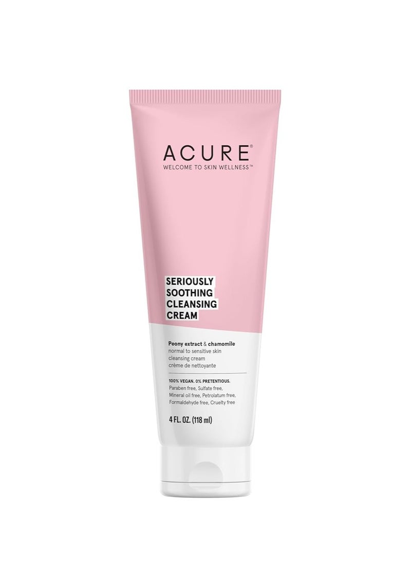 ACURE Seriously Soothing Cleansing Cream | 100% Vegan | For Dry to Sensitive Skin | Peony Extract & Chamomille - Soothes , Hydrates & Cleanses | 4 Fl Oz