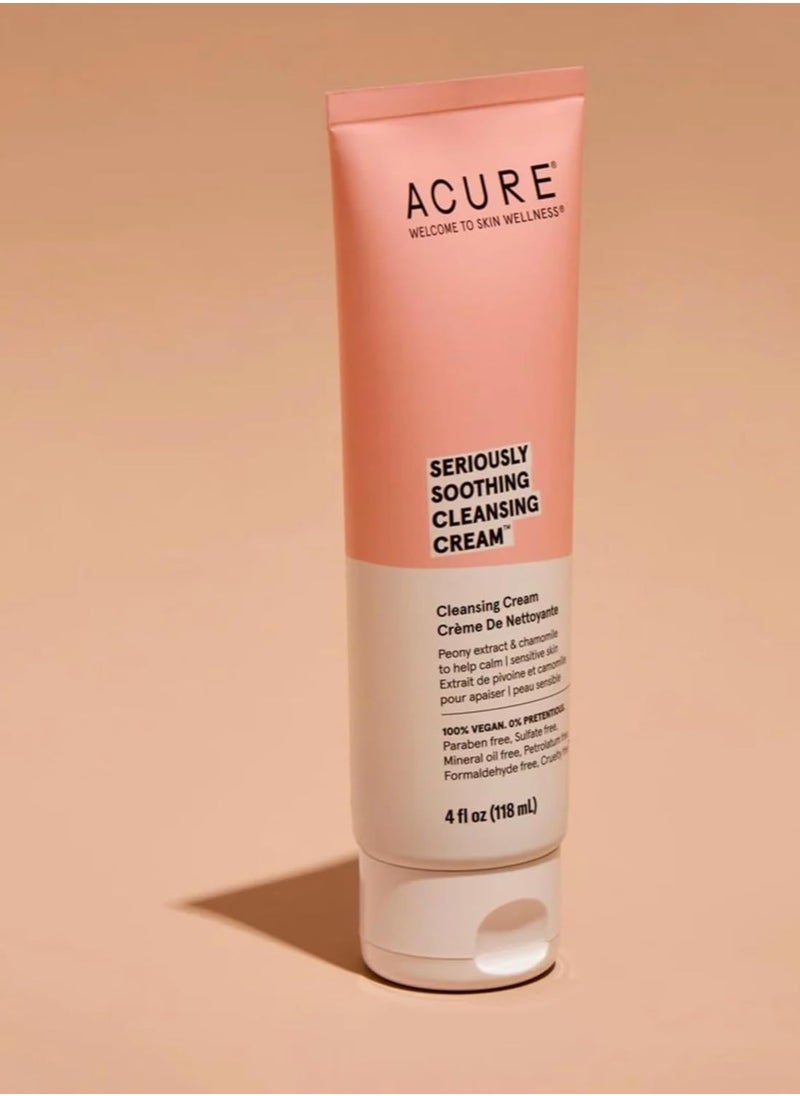 ACURE Seriously Soothing Cleansing Cream | 100% Vegan | For Dry to Sensitive Skin | Peony Extract & Chamomille - Soothes , Hydrates & Cleanses | 4 Fl Oz