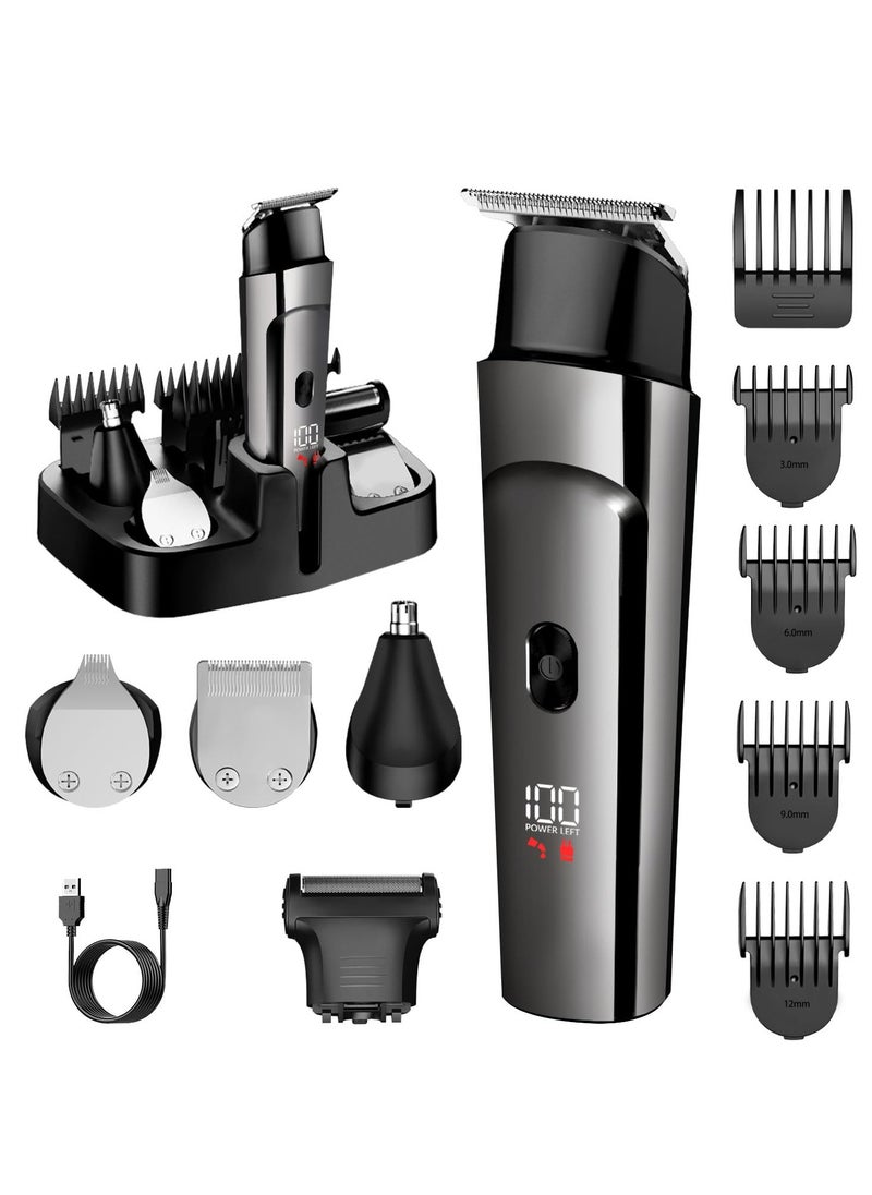 Beard Trimmer for Men - 5 in 1 Kit Electric Razor, Nose Hair Trimmer with LED Display, Cordless Mustache Body Face Grooming Kit, Waterproof Rechargeable Beard Shaver