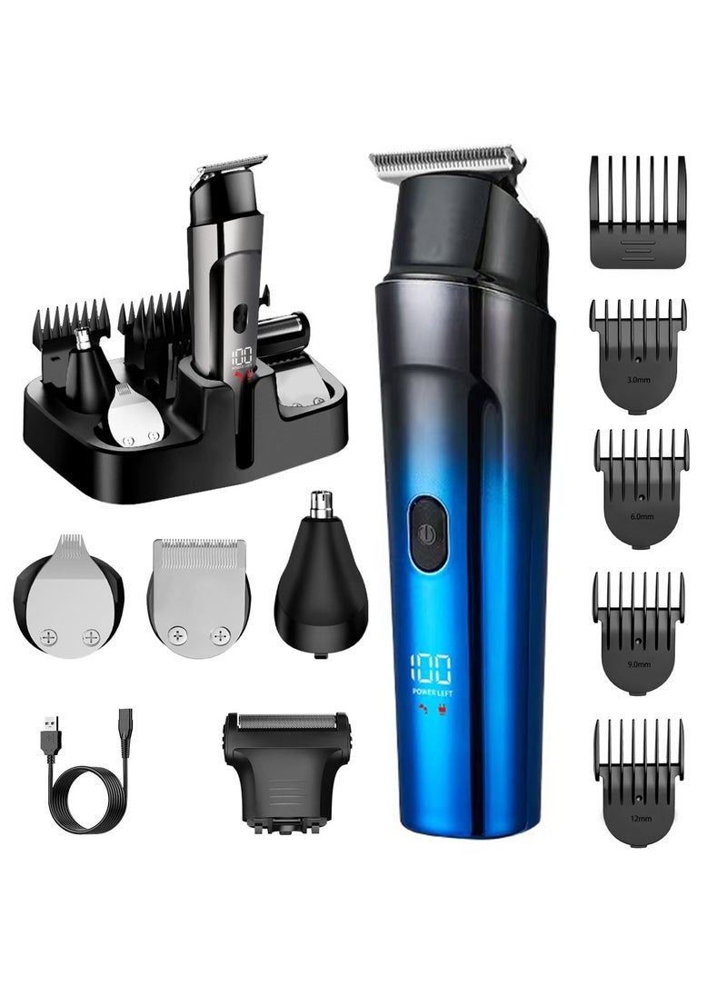 Beard Trimmer for Men - 5 in 1 Kit Electric Razor, Nose Hair Trimmer with LED Display, Cordless Mustache Body Face Grooming Kit, Waterproof Rechargeable Beard Shaver