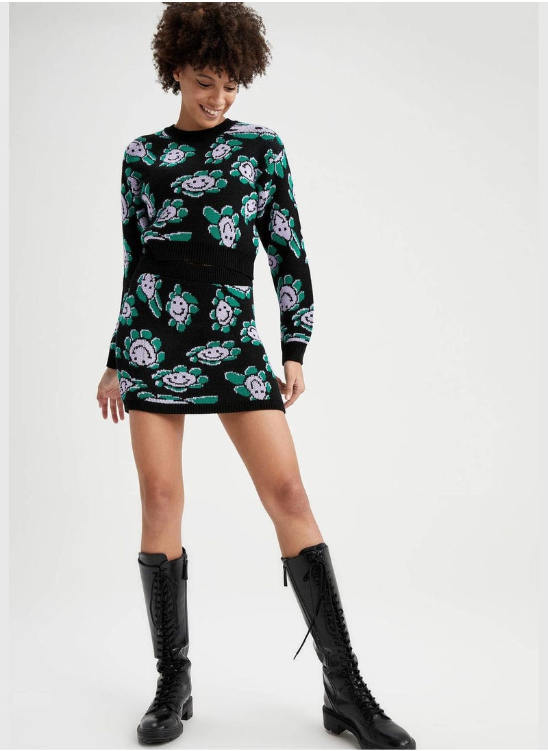 Relax Fit Long Sleeve Flower Print Jumper