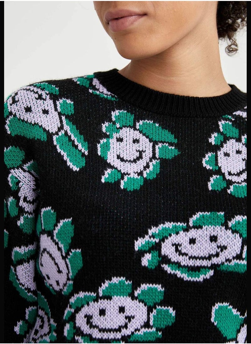 Relax Fit Long Sleeve Flower Print Jumper