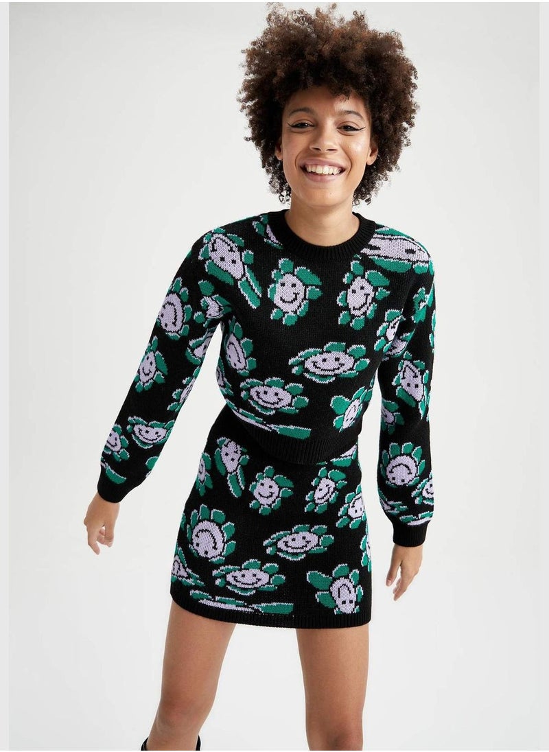 Relax Fit Long Sleeve Flower Print Jumper