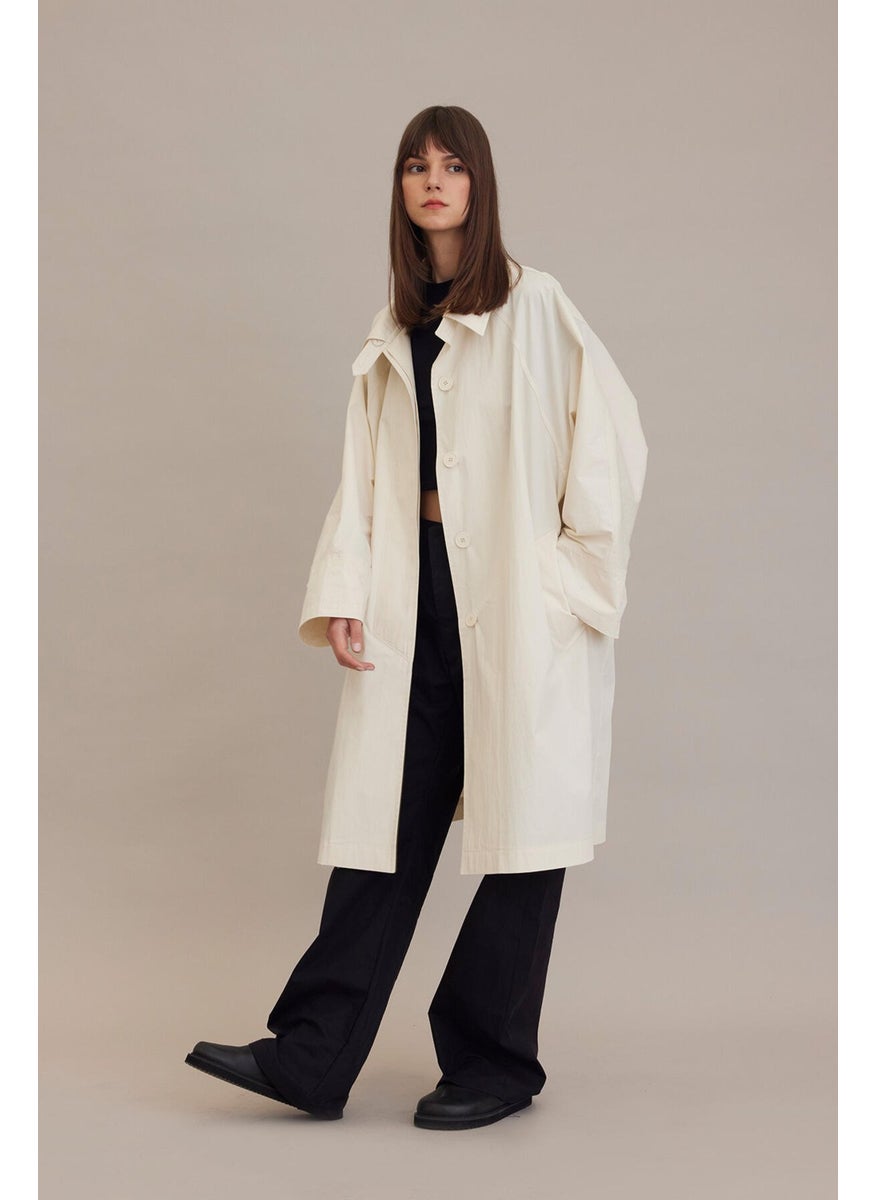 Oversized Technical Fabric Trench Coat Vanilla