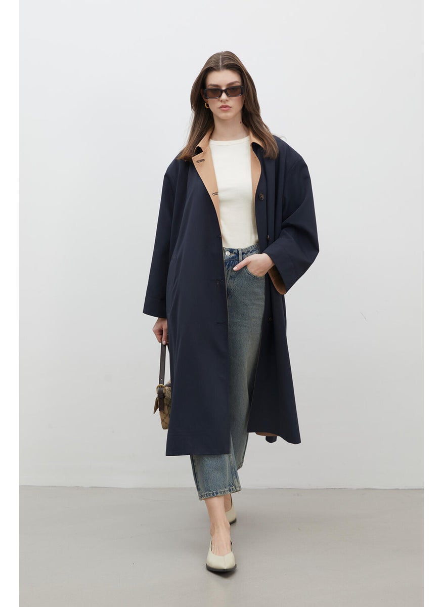 Milano Oversized Trench Coat Navy Blue