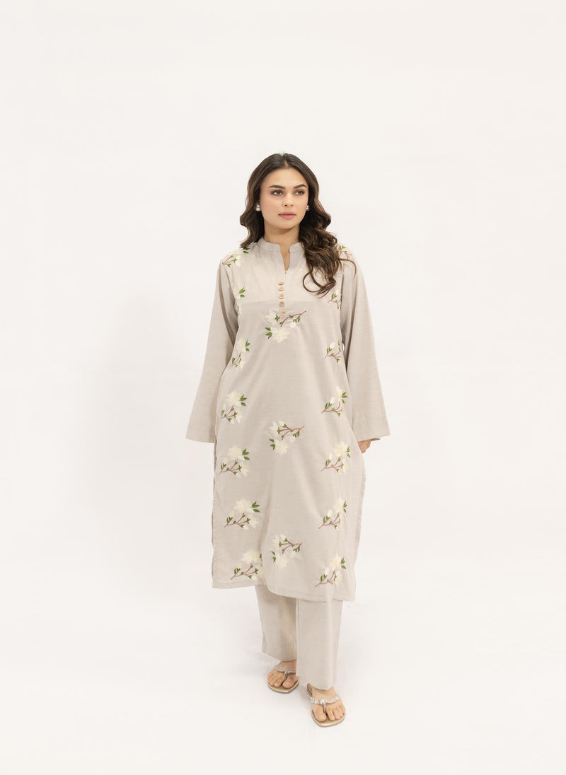 Light Grey Suit with Floral Embroidery