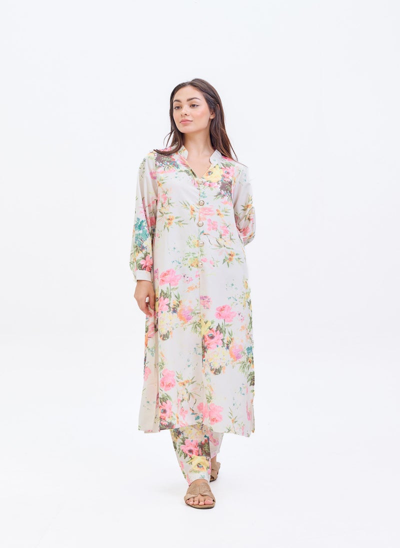 Two Piece Floral Printed Suit