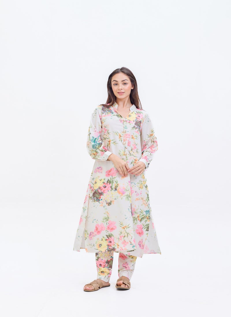 Two Piece Floral Printed Suit