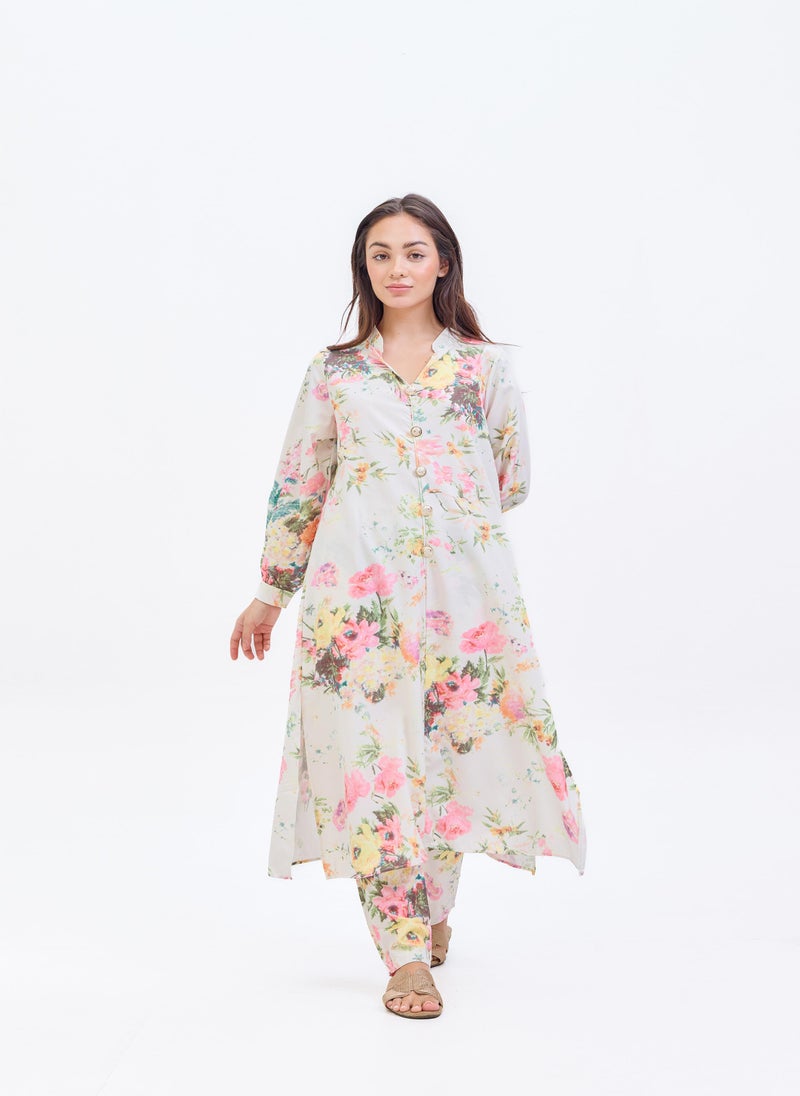 Two Piece Floral Printed Suit