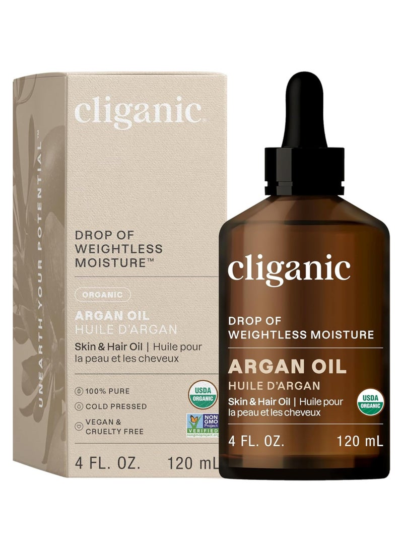 Organic Argan Oil 4oz / 120ml, 100% Pure, Cold Pressed, For Hair, Face & Skin